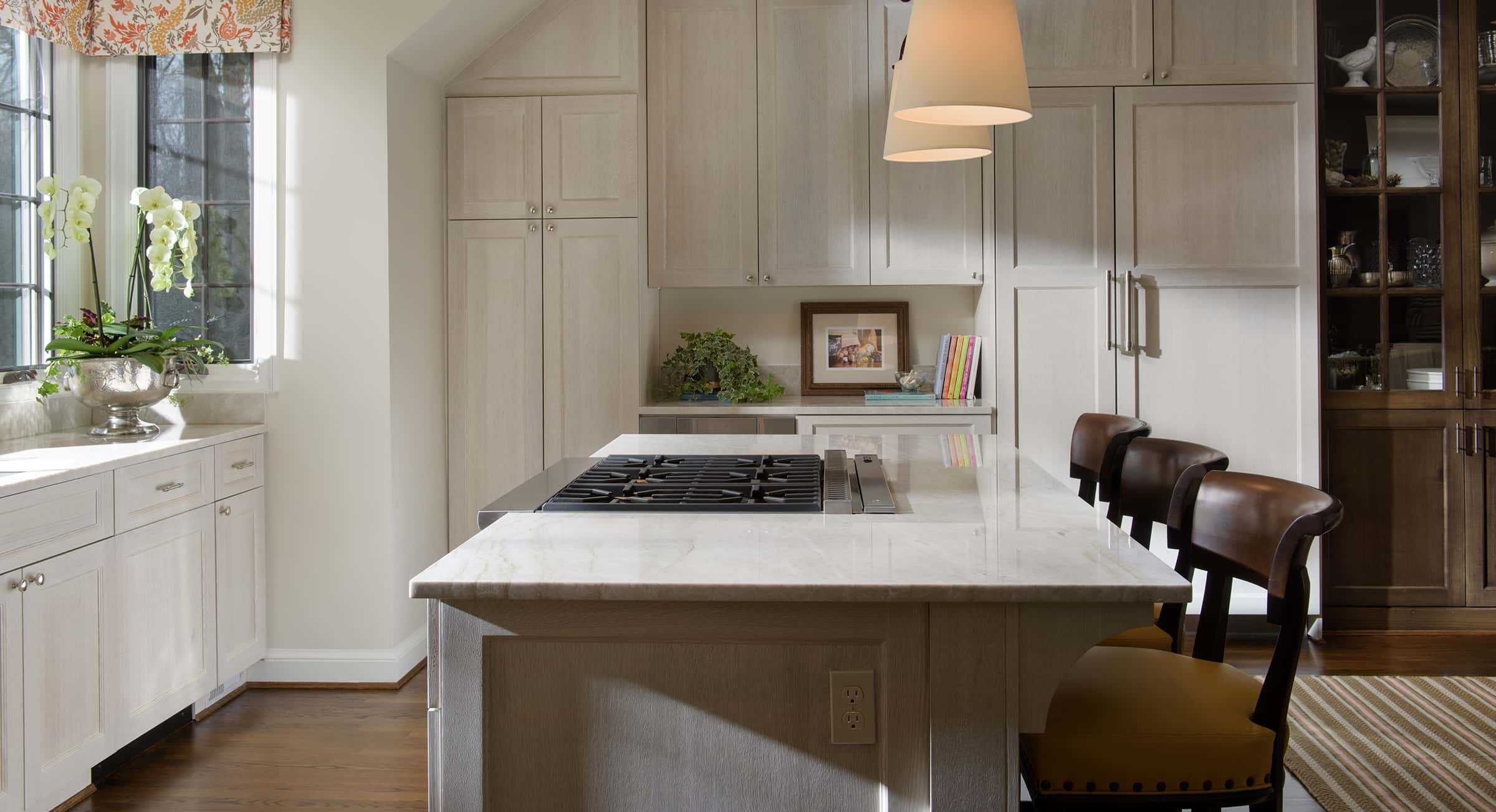 contemporary kitchen with white cabinets